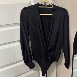 Abercrombie & Fitch Black Wrap Long Sleeve Bodysuit